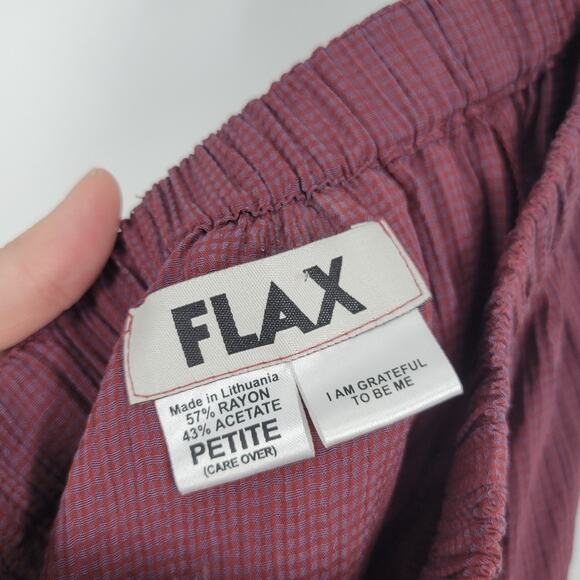 Flax Red Grey Plaid Elastic Waist Midi Skirt 4-6 - Picture 8 of 9